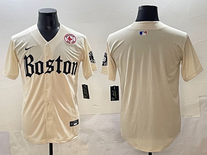 Men 2025 Boston Red Sox Blank Cream Five generations Joint Name Nike MLB Jersey style 3